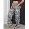 imageOYOANGLE Womens Leopard Print Elastic High Waist Long Pants Cheetah Printed Wide Leg Loose Trousers with PocketsBlack and White