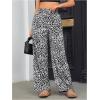 imageOYOANGLE Womens Leopard Print Elastic High Waist Long Pants Cheetah Printed Wide Leg Loose Trousers with PocketsBlack and White