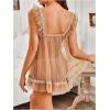 imageOYOANGLE Womens Lingerie Set 2 Piece Mesh Lace Sheer Chemise and G String Babydoll NightwearCoffee Brown