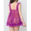 imageOYOANGLE Womens Lingerie Set 2 Piece Mesh Lace Sheer Chemise and G String Babydoll NightwearDeep Purple