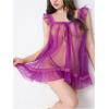 imageOYOANGLE Womens Lingerie Set 2 Piece Mesh Lace Sheer Chemise and G String Babydoll NightwearDeep Purple