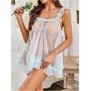 imageOYOANGLE Womens Lingerie Set 2 Piece Mesh Lace Sheer Chemise and G String Babydoll NightwearMint Blue