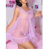 imageOYOANGLE Womens Lingerie Set 2 Piece Mesh Lace Sheer Chemise and G String Babydoll NightwearPurple
