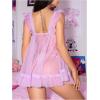 imageOYOANGLE Womens Lingerie Set 2 Piece Mesh Lace Sheer Chemise and G String Babydoll NightwearPurple