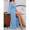 imageOYOANGLE Womens Long Robes Kimono Elegant Lightweight Knit V Neck Bathrobe Soft Sleepwear Casual Bath RobeBlue