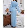 imageOYOANGLE Womens Long Robes Kimono Elegant Lightweight Knit V Neck Bathrobe Soft Sleepwear Casual Bath RobeBlue