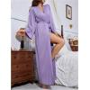 imageOYOANGLE Womens Long Robes Kimono Elegant Lightweight Knit V Neck Bathrobe Soft Sleepwear Casual Bath RobePurple