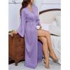 imageOYOANGLE Womens Long Robes Kimono Elegant Lightweight Knit V Neck Bathrobe Soft Sleepwear Casual Bath RobePurple