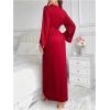 imageOYOANGLE Womens Long Robes Kimono Elegant Lightweight Knit V Neck Bathrobe Soft Sleepwear Casual Bath RobeRed