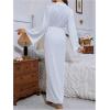 imageOYOANGLE Womens Long Robes Kimono Elegant Lightweight Knit V Neck Bathrobe Soft Sleepwear Casual Bath RobeWhite