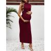 imageOYOANGLE Womens Maternity Mock Neck Sleeveless Ruched Dress Pregnancy Bodycon Maxi Tank Dresses Baby Shower PhotoshootBurgundy