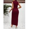 imageOYOANGLE Womens Maternity Mock Neck Sleeveless Ruched Dress Pregnancy Bodycon Maxi Tank Dresses Baby Shower PhotoshootBurgundy