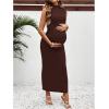 imageOYOANGLE Womens Maternity Mock Neck Sleeveless Ruched Dress Pregnancy Bodycon Maxi Tank Dresses Baby Shower PhotoshootChocolate Brown