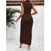 imageOYOANGLE Womens Maternity Mock Neck Sleeveless Ruched Dress Pregnancy Bodycon Maxi Tank Dresses Baby Shower PhotoshootChocolate Brown