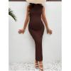 imageOYOANGLE Womens Maternity Mock Neck Sleeveless Ruched Dress Pregnancy Bodycon Maxi Tank Dresses Baby Shower PhotoshootChocolate Brown