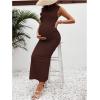 imageOYOANGLE Womens Maternity Mock Neck Sleeveless Ruched Dress Pregnancy Bodycon Maxi Tank Dresses Baby Shower PhotoshootChocolate Brown