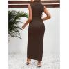 imageOYOANGLE Womens Maternity Mock Neck Sleeveless Ruched Dress Pregnancy Bodycon Maxi Tank Dresses Baby Shower PhotoshootCoffee Brown