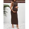 imageOYOANGLE Womens Maternity Mock Neck Sleeveless Ruched Dress Pregnancy Bodycon Maxi Tank Dresses Baby Shower PhotoshootCoffee Brown