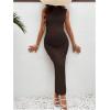 imageOYOANGLE Womens Maternity Mock Neck Sleeveless Ruched Dress Pregnancy Bodycon Maxi Tank Dresses Baby Shower PhotoshootDeep Brown