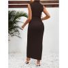 imageOYOANGLE Womens Maternity Mock Neck Sleeveless Ruched Dress Pregnancy Bodycon Maxi Tank Dresses Baby Shower PhotoshootDeep Brown