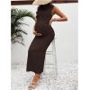 imageOYOANGLE Womens Maternity Mock Neck Sleeveless Ruched Dress Pregnancy Bodycon Maxi Tank Dresses Baby Shower PhotoshootDeep Brown
