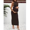 imageOYOANGLE Womens Maternity Mock Neck Sleeveless Ruched Dress Pregnancy Bodycon Maxi Tank Dresses Baby Shower PhotoshootDeep Brown