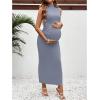 imageOYOANGLE Womens Maternity Mock Neck Sleeveless Ruched Dress Pregnancy Bodycon Maxi Tank Dresses Baby Shower PhotoshootDusty Blue