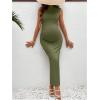 imageOYOANGLE Womens Maternity Mock Neck Sleeveless Ruched Dress Pregnancy Bodycon Maxi Tank Dresses Baby Shower PhotoshootGreen