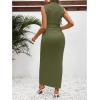 imageOYOANGLE Womens Maternity Mock Neck Sleeveless Ruched Dress Pregnancy Bodycon Maxi Tank Dresses Baby Shower PhotoshootGreen