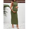 imageOYOANGLE Womens Maternity Mock Neck Sleeveless Ruched Dress Pregnancy Bodycon Maxi Tank Dresses Baby Shower PhotoshootGreen