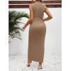 imageOYOANGLE Womens Maternity Mock Neck Sleeveless Ruched Dress Pregnancy Bodycon Maxi Tank Dresses Baby Shower PhotoshootKhaki