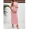 imageOYOANGLE Womens Maternity Mock Neck Sleeveless Ruched Dress Pregnancy Bodycon Maxi Tank Dresses Baby Shower PhotoshootPink