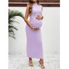 imageOYOANGLE Womens Maternity Mock Neck Sleeveless Ruched Dress Pregnancy Bodycon Maxi Tank Dresses Baby Shower PhotoshootPurple