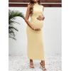 imageOYOANGLE Womens Maternity Mock Neck Sleeveless Ruched Dress Pregnancy Bodycon Maxi Tank Dresses Baby Shower PhotoshootYellow