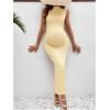 imageOYOANGLE Womens Maternity Mock Neck Sleeveless Ruched Dress Pregnancy Bodycon Maxi Tank Dresses Baby Shower PhotoshootYellow