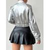 imageOYOANGLE Womens Metallic Zip Up Crop Jacket Long Sleeve Mock Neck Bomber Jackets OuterwearSilver