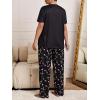 imageOYOANGLE Womens Plus Size 2 Piece Pajama Set Short Sleeve Shirt with Long Pajama PantBlack Print