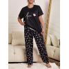 imageOYOANGLE Womens Plus Size 2 Piece Pajama Set Short Sleeve Shirt with Long Pajama PantBlack Print