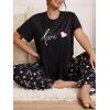 imageOYOANGLE Womens Plus Size 2 Piece Pajama Set Short Sleeve Shirt with Long Pajama PantBlack Print