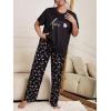 imageOYOANGLE Womens Plus Size 2 Piece Pajama Set Short Sleeve Shirt with Long Pajama PantBlack Print