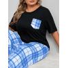 imageOYOANGLE Womens Plus Size 2 Piece Pajama Set Short Sleeve Shirt with Long Pajama PantBlack and Blue