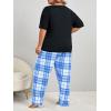 imageOYOANGLE Womens Plus Size 2 Piece Pajama Set Short Sleeve Shirt with Long Pajama PantBlack and Blue