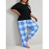 imageOYOANGLE Womens Plus Size 2 Piece Pajama Set Short Sleeve Shirt with Long Pajama PantBlack and Blue