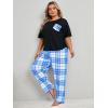 imageOYOANGLE Womens Plus Size 2 Piece Pajama Set Short Sleeve Shirt with Long Pajama PantBlack and Blue
