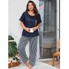 imageOYOANGLE Womens Plus Size 2 Piece Pajama Set Short Sleeve Shirt with Long Pajama PantBlue White