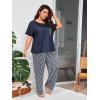 imageOYOANGLE Womens Plus Size 2 Piece Pajama Set Short Sleeve Shirt with Long Pajama PantBlue White