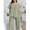 imageOYOANGLE Womens Plus Size Pajama Set Floral Short Sleeve Sleepwear Ruffle Pants 2 Piece Pjs Lounge SetGreen