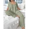 imageOYOANGLE Womens Plus Size Pajama Set Floral Short Sleeve Sleepwear Ruffle Pants 2 Piece Pjs Lounge SetGreen