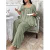 imageOYOANGLE Womens Plus Size Pajama Set Floral Short Sleeve Sleepwear Ruffle Pants 2 Piece Pjs Lounge SetGreen