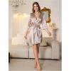 imageOYOANGLE Womens Satin Robe Kimono Bathrobe Short Belted Robes Bridesmaids Sleepwear LoungewearChampagne
